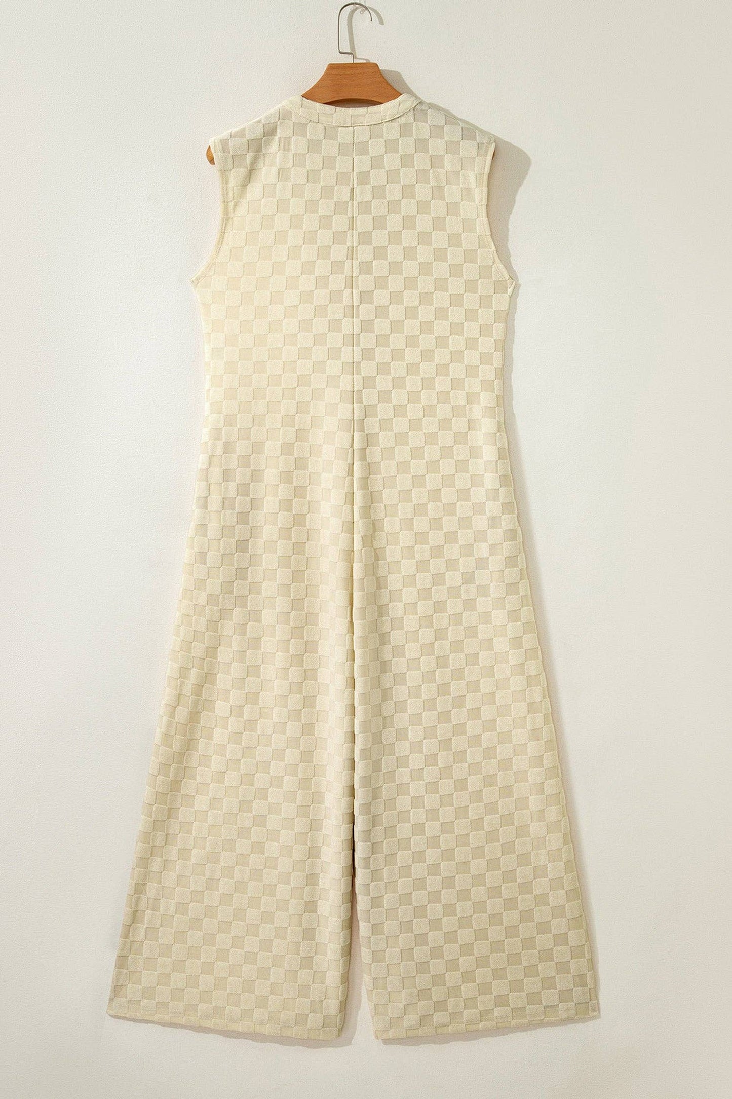 Ruth Checker Textured Wide Leg Jumpsuit: White / M