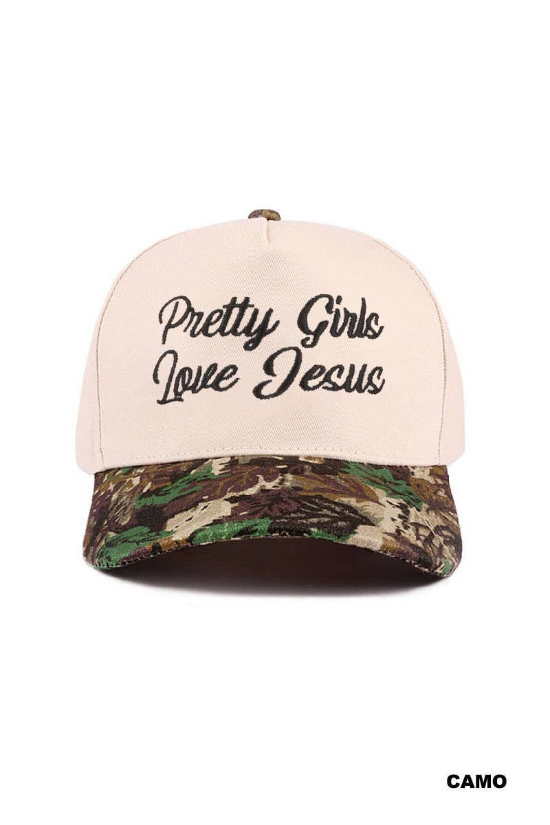 Pretty Girls Love Jesus Two Tone Cotton Hat SI-29249: CAMO-193290 / OS