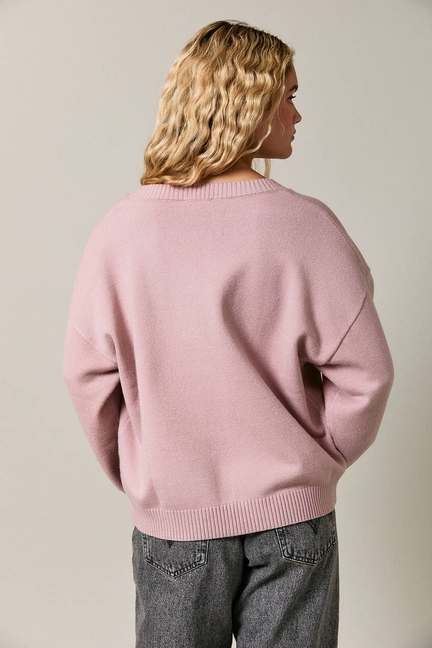 V-NECK OVERSIZED SWEATER: DK BROWN / M