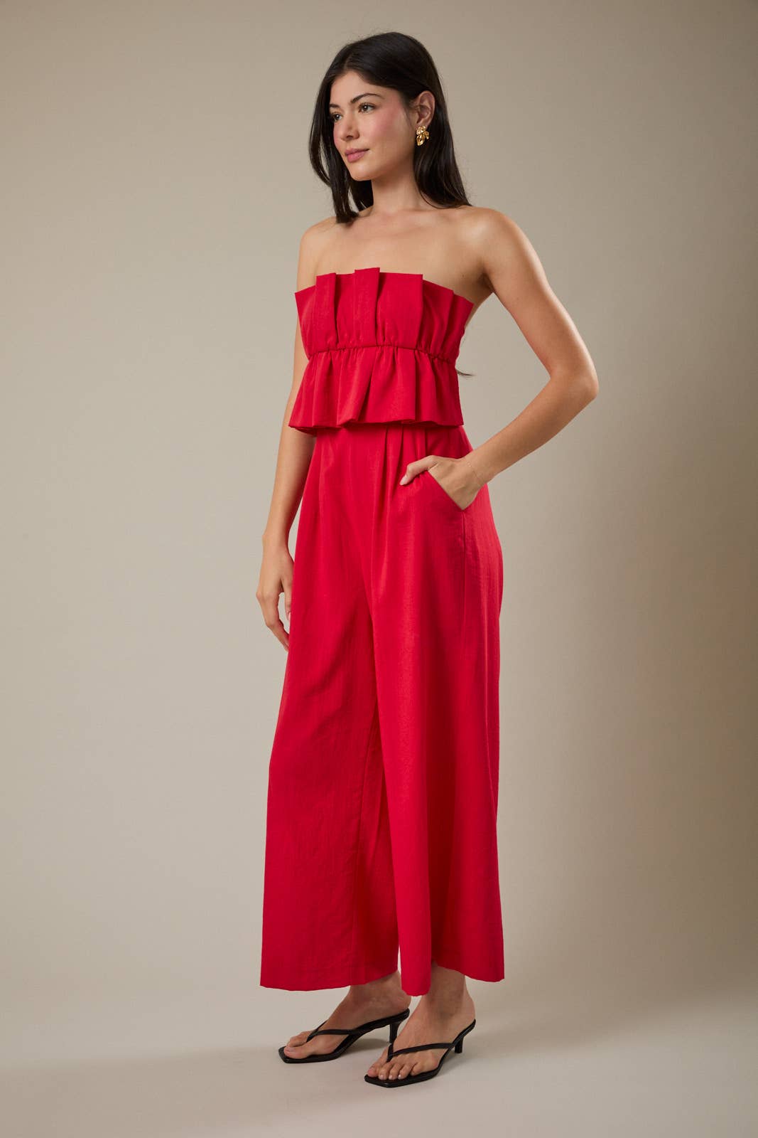 Esther RUFFLE BODICE JUMPSUIT: LT BLUE / M