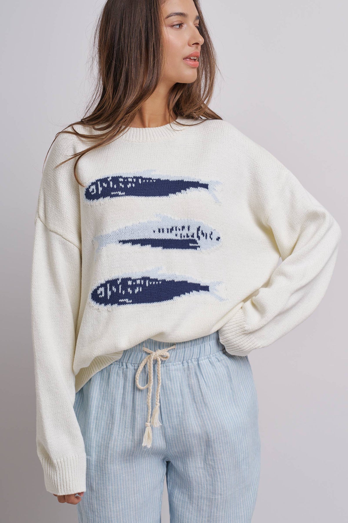 Graphic Oversized Drop-Shoulder Knit Sweater: IVORY / SM-ML:3-3