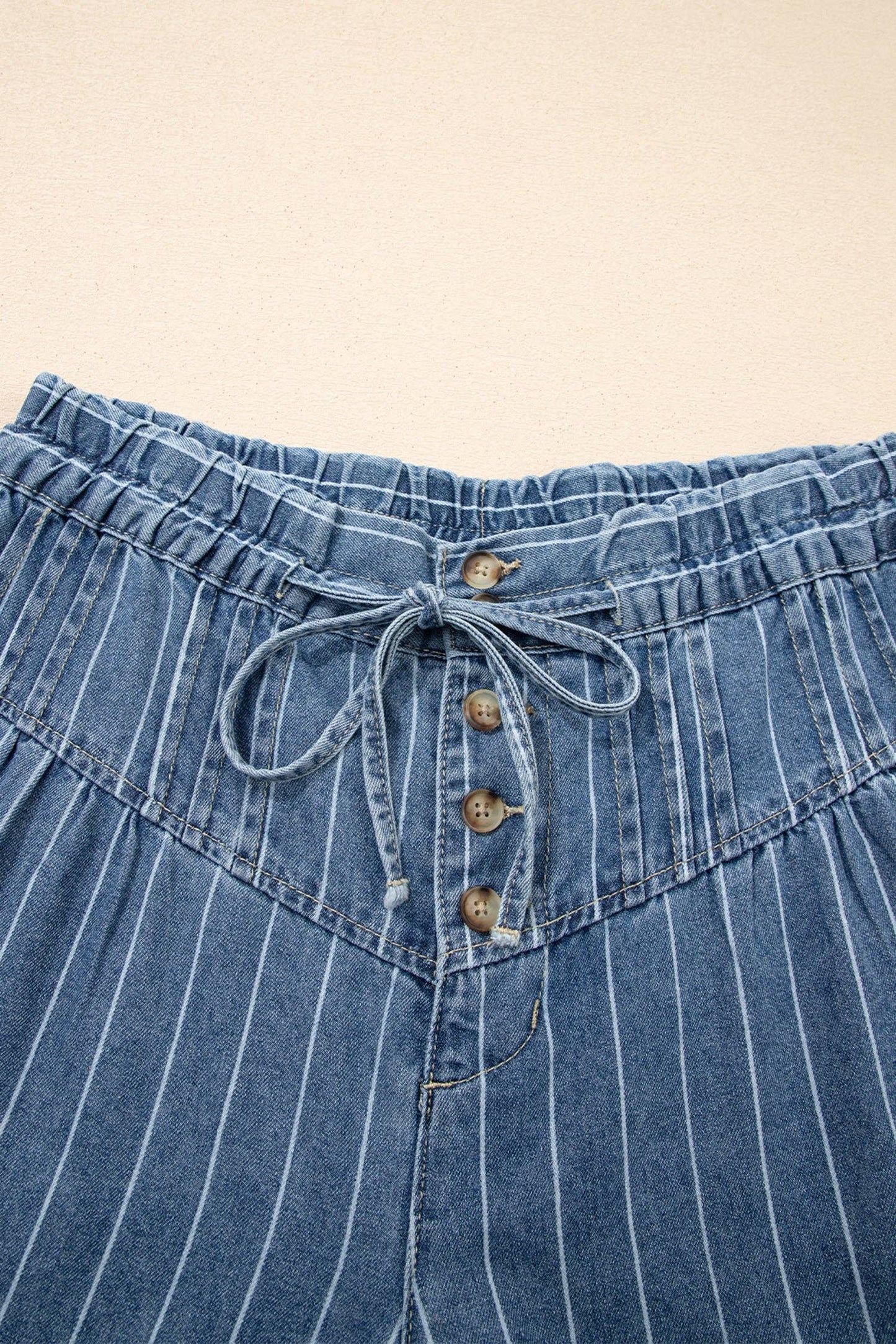 Felice Stripe Button High Waist Pleated Wide Leg Jeans: Sky Blue Stripe / 10