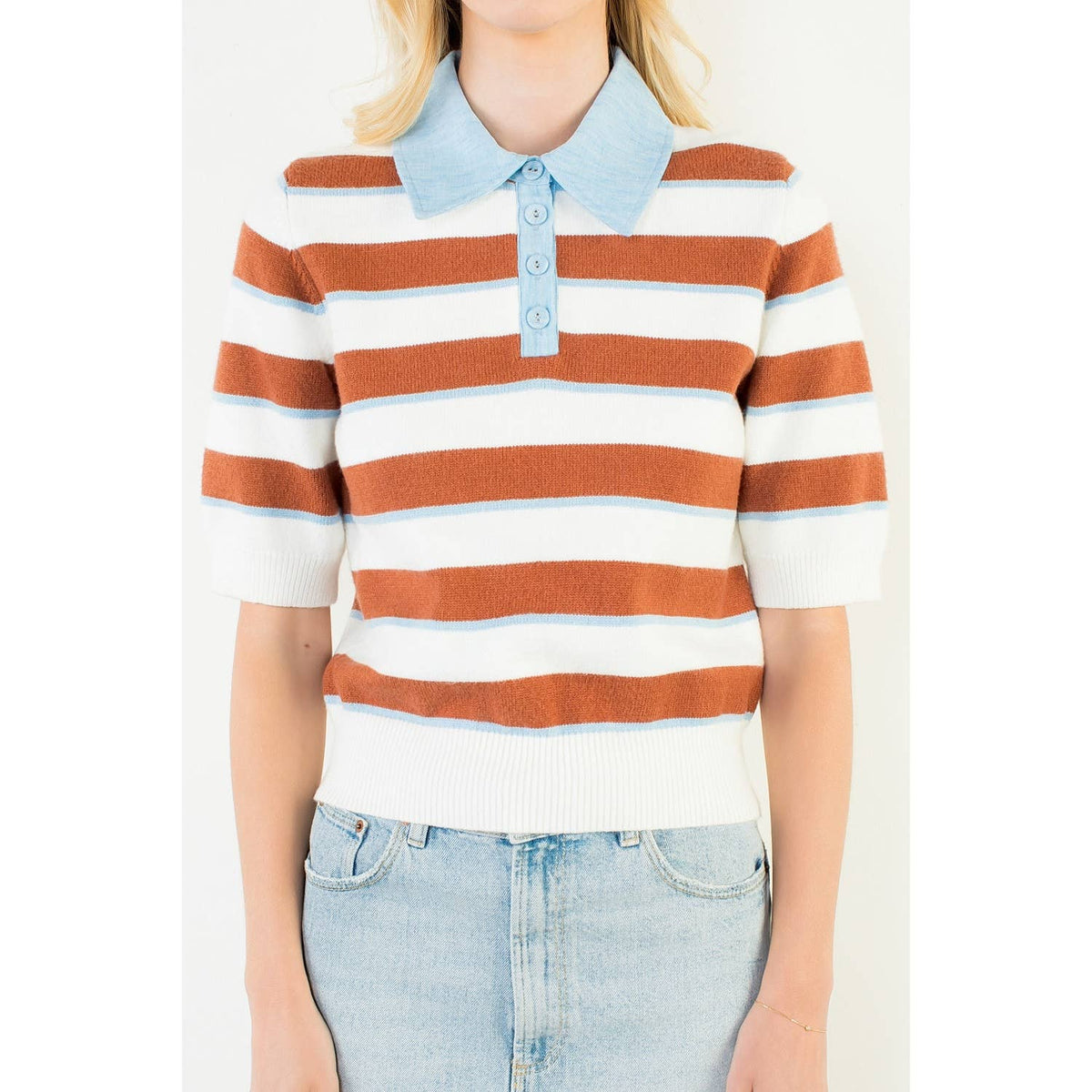 Stripe Knit Top: WHITE / XS-S-M-L(1-2-2-1)