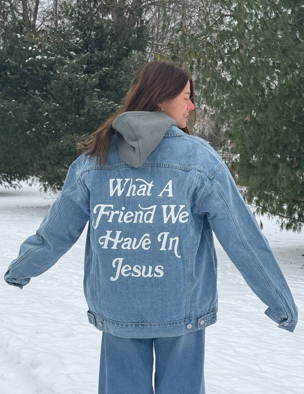 What a Friend In Jesus Denim Jacket: 2XL