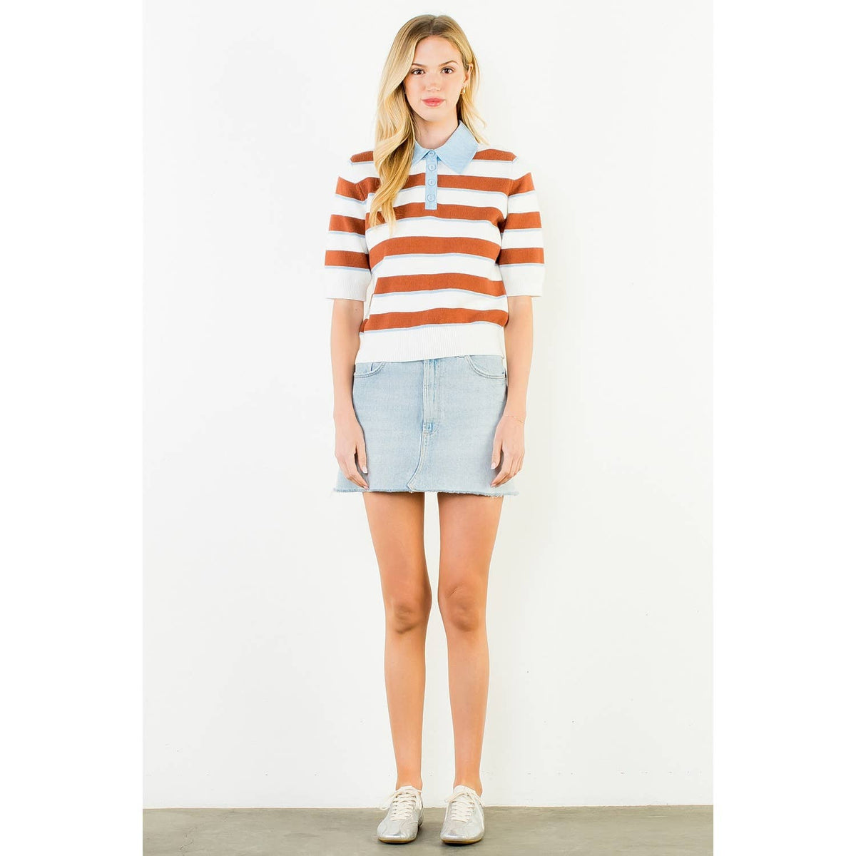 Stripe Knit Top: WHITE / XS-S-M-L(1-2-2-1)