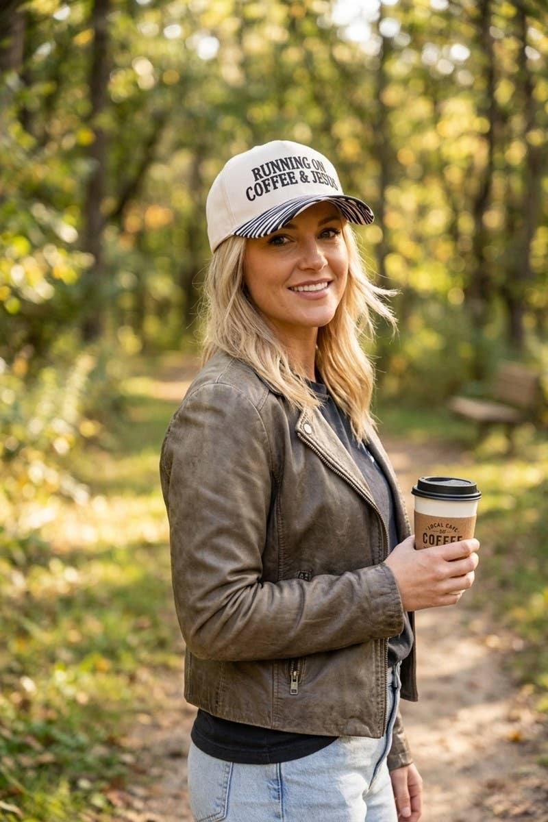 Running On Coffee & Jesus Two Tone Cotton Hat: COW-200393 / OS