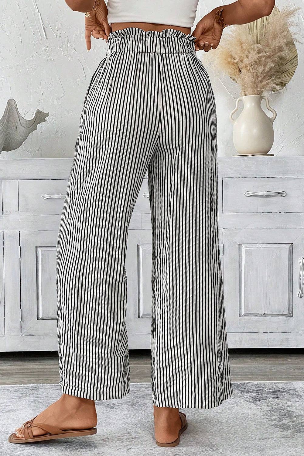 Stripe Plus Size Loose Straight Casual Pants S-4X: Black / 2XL